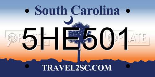 5HE501 South Carolina License Plate