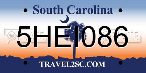 5HEI086 South Carolina License Plate