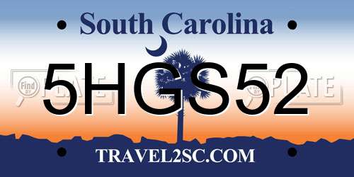 5HGS52 South Carolina License Plate