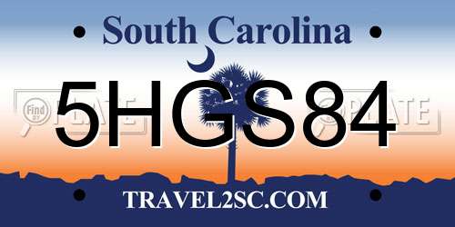 5HGS84 South Carolina License Plate