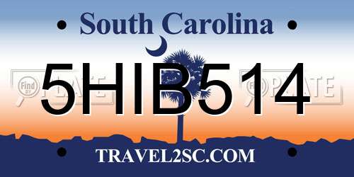 5HIB514 South Carolina License Plate