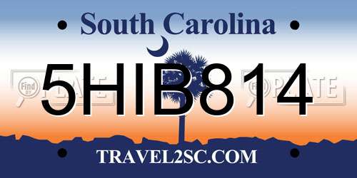 5HIB814 South Carolina License Plate