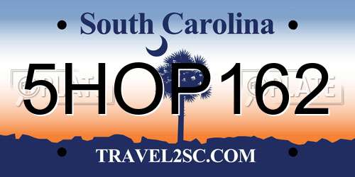 5HOP162 South Carolina License Plate
