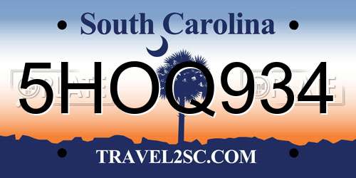 5HOQ934 South Carolina License Plate