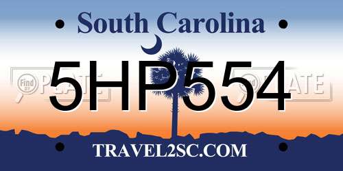 5HP554 South Carolina License Plate