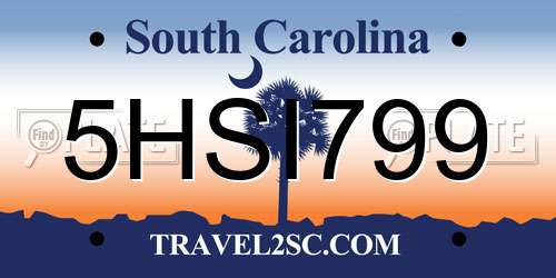 5HSI799 South Carolina License Plate