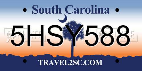 5HSY588 South Carolina License Plate