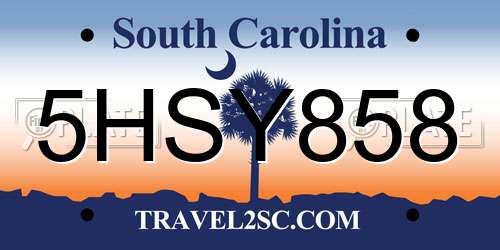 5HSY858 South Carolina License Plate