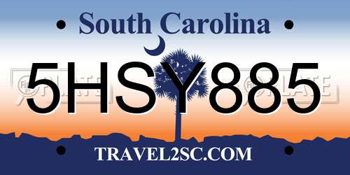 5HSY885 South Carolina License Plate
