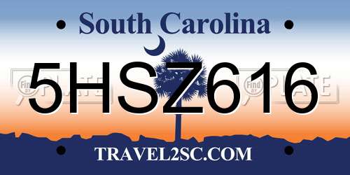 5HSZ616 South Carolina License Plate