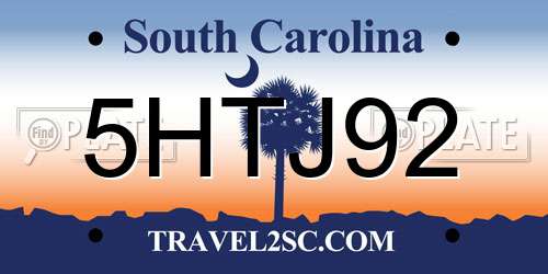 5HTJ92 South Carolina License Plate