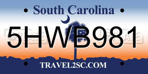 5HWB981 South Carolina License Plate