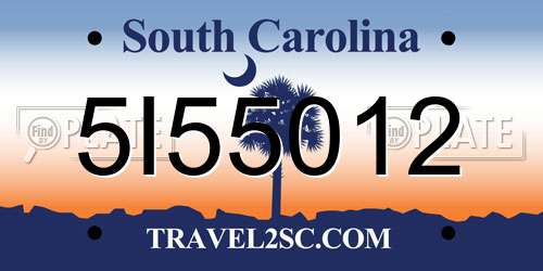 5I55012 South Carolina License Plate