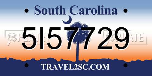 5I57729 South Carolina License Plate
