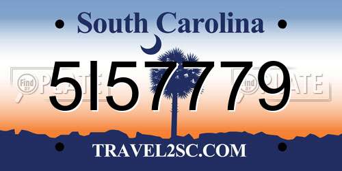 5I57779 South Carolina License Plate