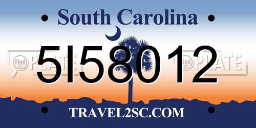 5I58012 South Carolina License Plate