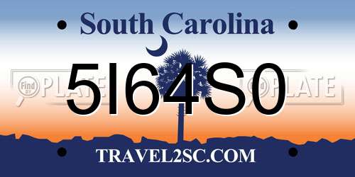 5I64S0 South Carolina License Plate