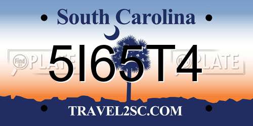 5I65T4 South Carolina License Plate