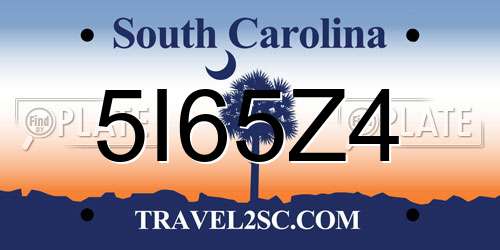 5I65Z4 South Carolina License Plate