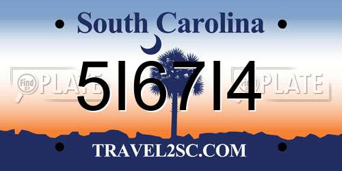 5I67I4 South Carolina License Plate