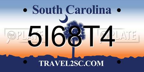 5I68T4 South Carolina License Plate