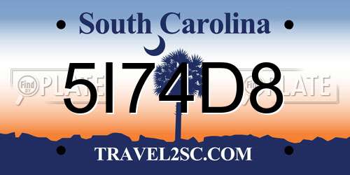 5I74D8 South Carolina License Plate