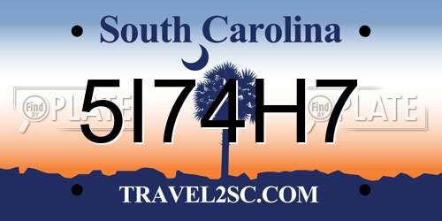5I74H7 South Carolina License Plate