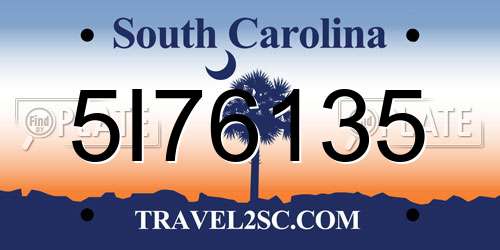 5I76135 South Carolina License Plate