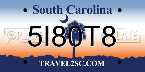 5I80T8 South Carolina License Plate