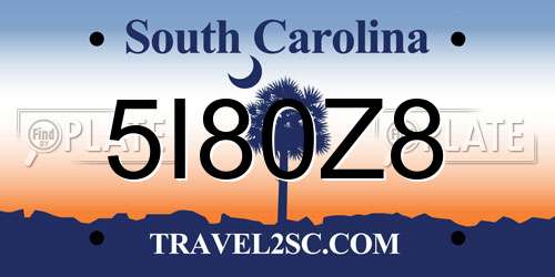 5I80Z8 South Carolina License Plate