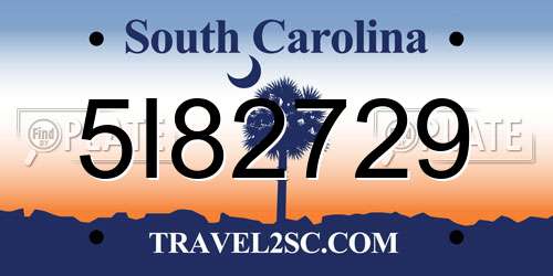 5I82729 South Carolina License Plate