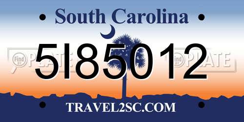 5I85012 South Carolina License Plate