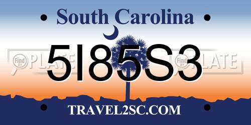 5I85S3 South Carolina License Plate