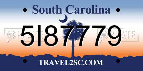 5I87779 South Carolina License Plate