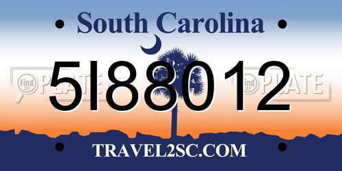 5I88012 South Carolina License Plate