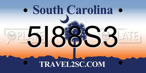 5I88S3 South Carolina License Plate