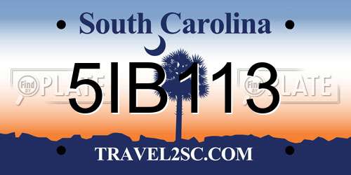 5IB113 South Carolina License Plate