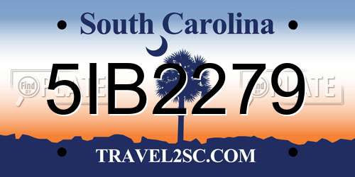 5IB2279 South Carolina License Plate