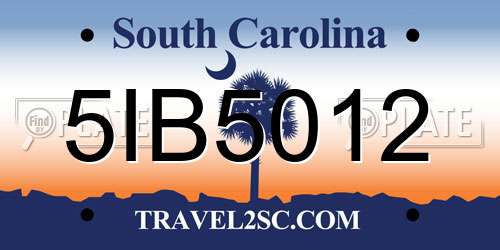 5IB5012 South Carolina License Plate