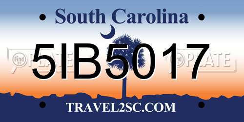 5IB5017 South Carolina License Plate