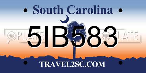 5IB583 South Carolina License Plate