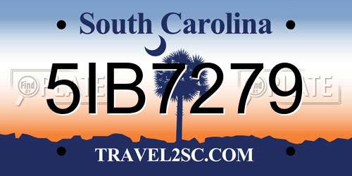 5IB7279 South Carolina License Plate
