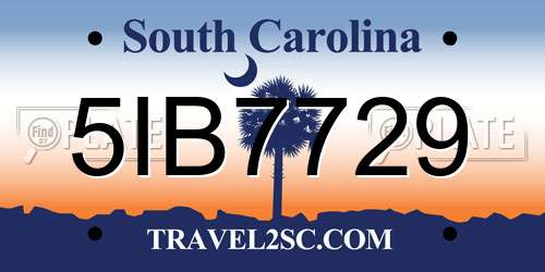 5IB7729 South Carolina License Plate