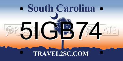 5IGB74 South Carolina License Plate