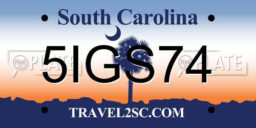 5IGS74 South Carolina License Plate