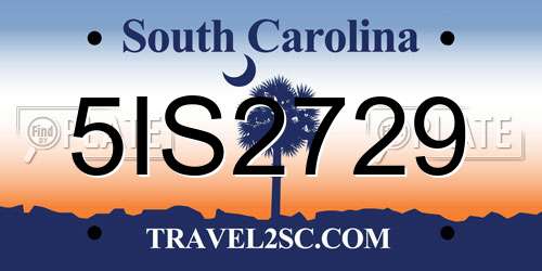 5IS2729 South Carolina License Plate