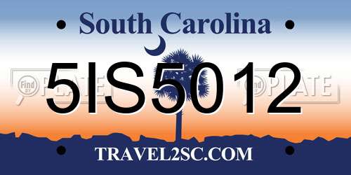 5IS5012 South Carolina License Plate