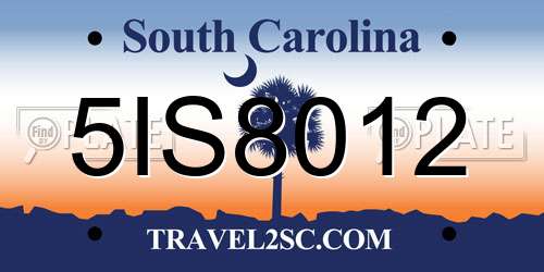 5IS8012 South Carolina License Plate