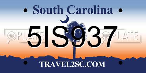 5IS937 South Carolina License Plate