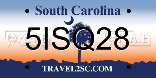 5ISQ28 South Carolina License Plate